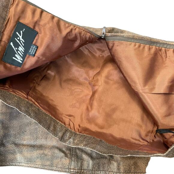 Vintage 1980s Brown Leather Skirt Rocker Distressed Winlit Women size 11/12 READ - Picture 8 of 16